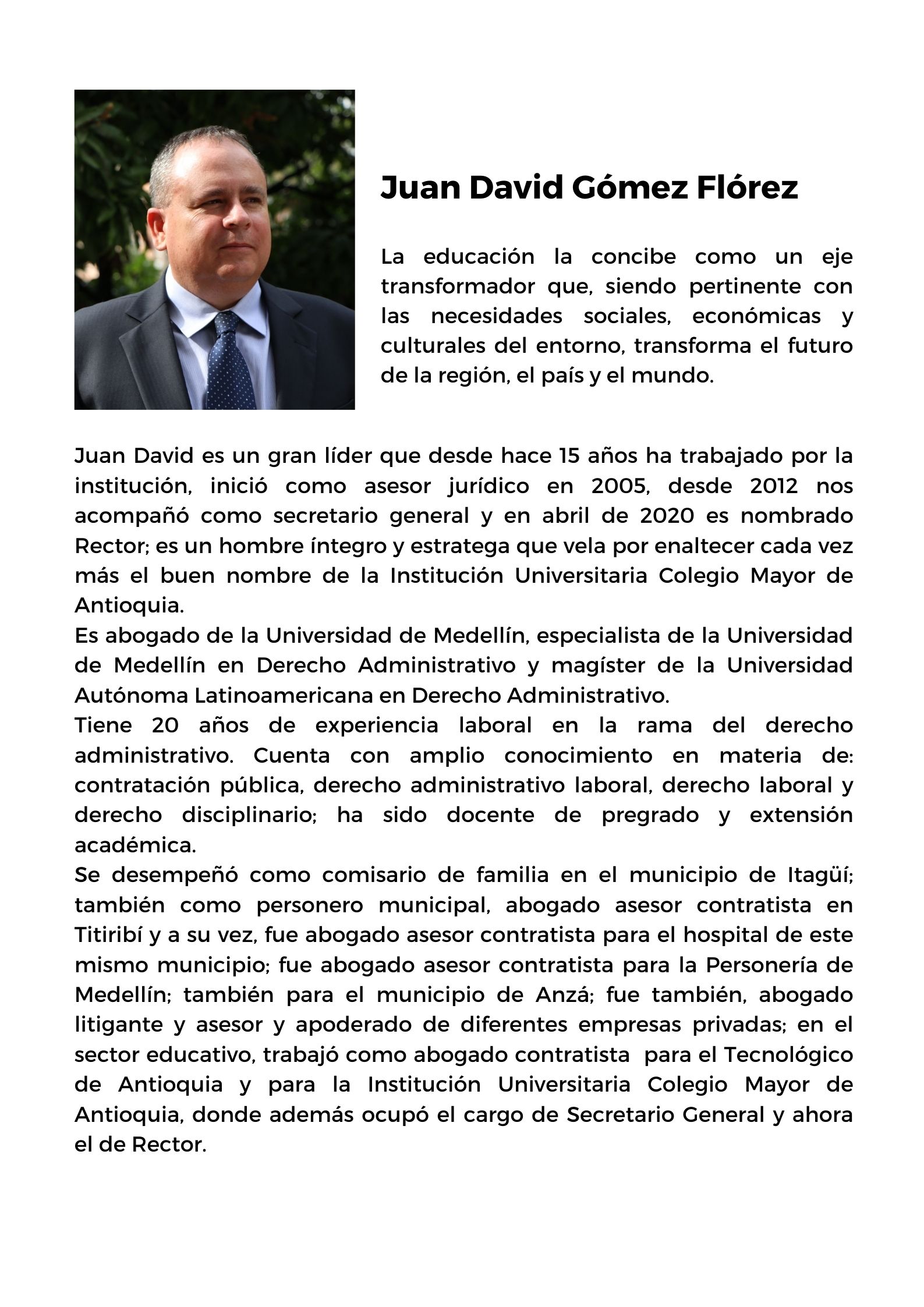 Conoce al Rector Colegio Mayor de Antioquia