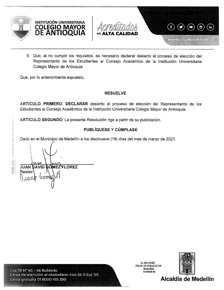 CONVOCATORIA DESIERTA, ELECCIÓN DE ESTUDIANTE REPRESENTANTE ANTE EL ...