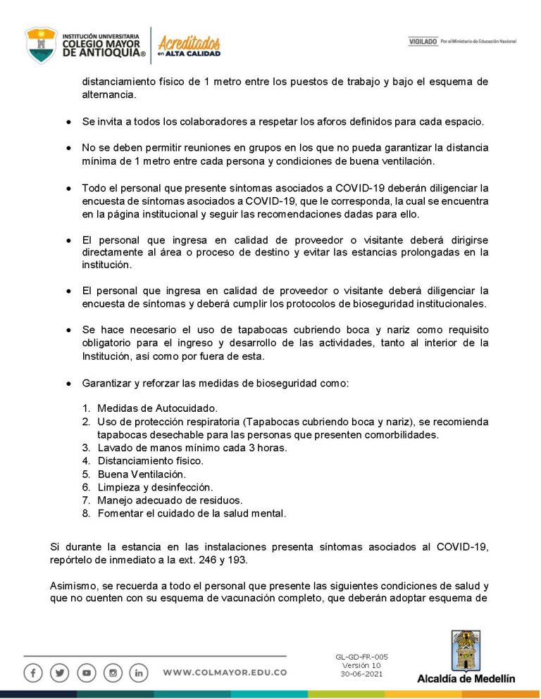 Medidas de prevención frente al Covid-19 - Colegio Mayor de Antioquia