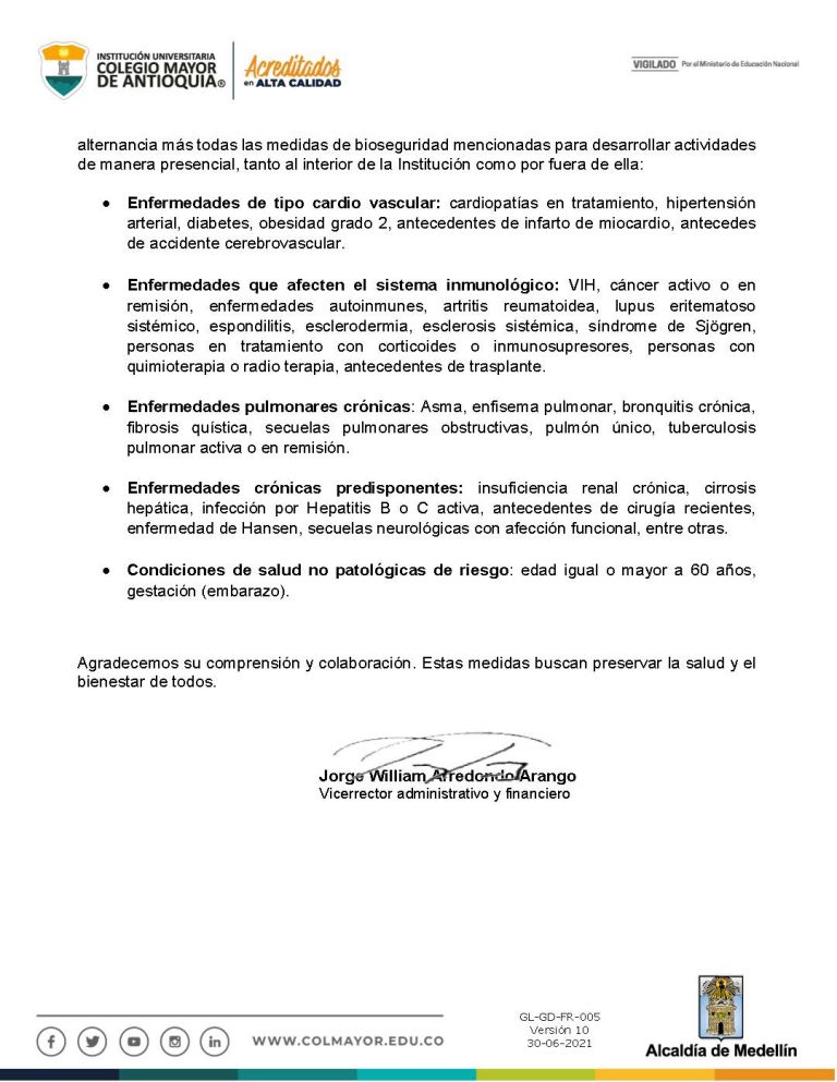 Medidas de prevención frente al Covid-19 - Colegio Mayor de Antioquia