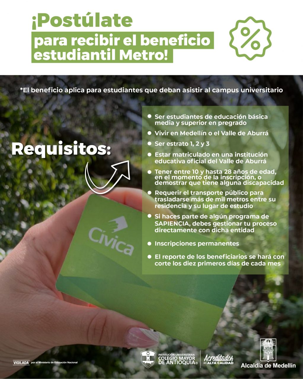 Convocatoria de beneficio para perfil estudiante Metro - Colegio Mayor de  Antioquia