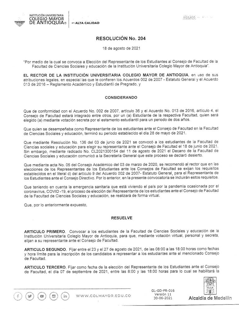 Elección de estudiante representante ante el Consejo de Facultad de ...