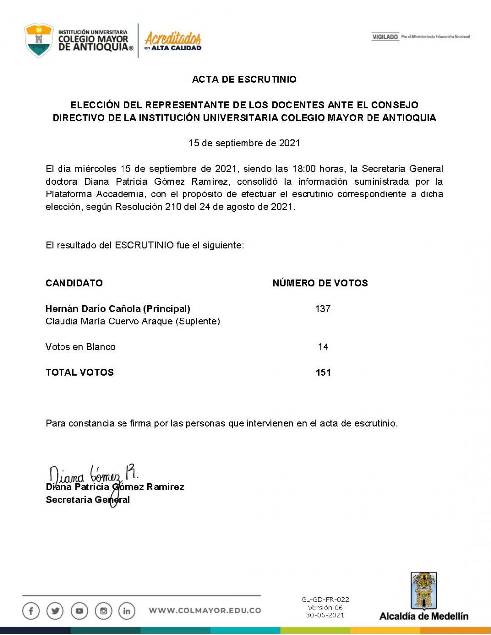 Elección del representante de los docentes ante el Consejo Directivo ...