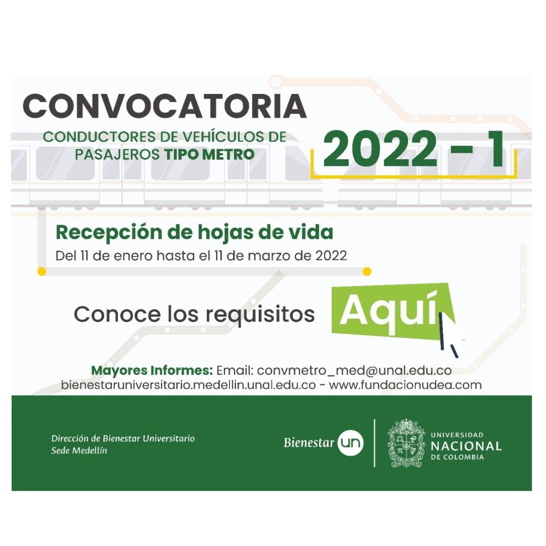 Convocatoria de conductores Metro 2022-1 - Colegio Mayor de Antioquia Convocatoria de conductores Metro 2022-1 - Colegio Mayor de Antioquia