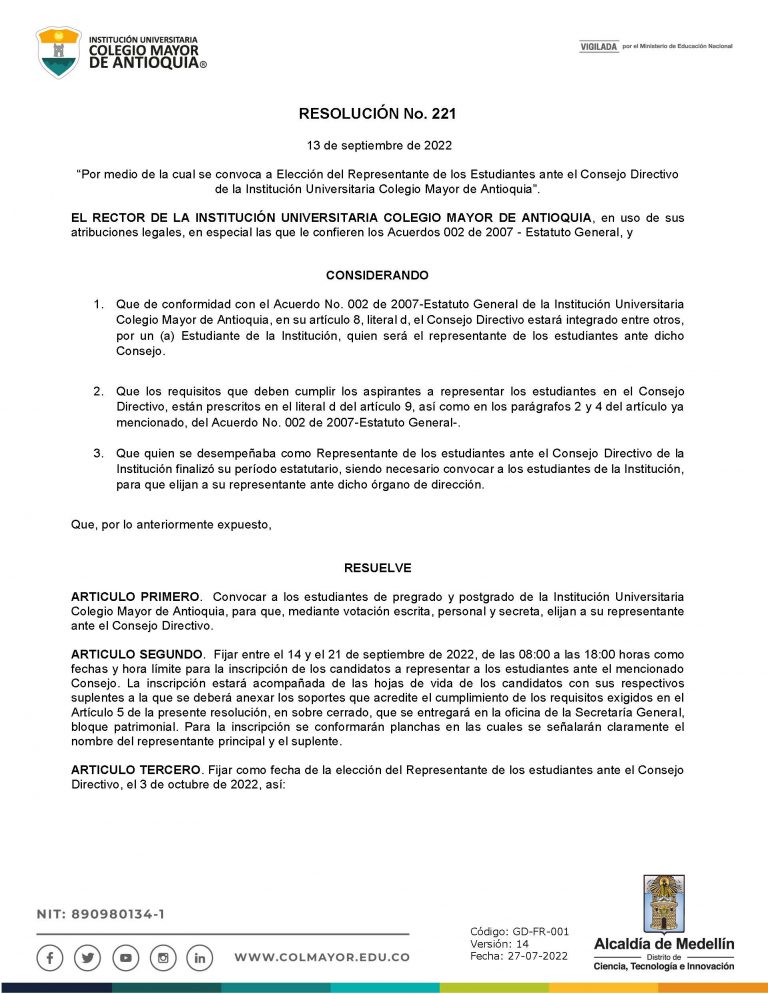 Convocatoria de elección del representante de los estudiantes ante el ...