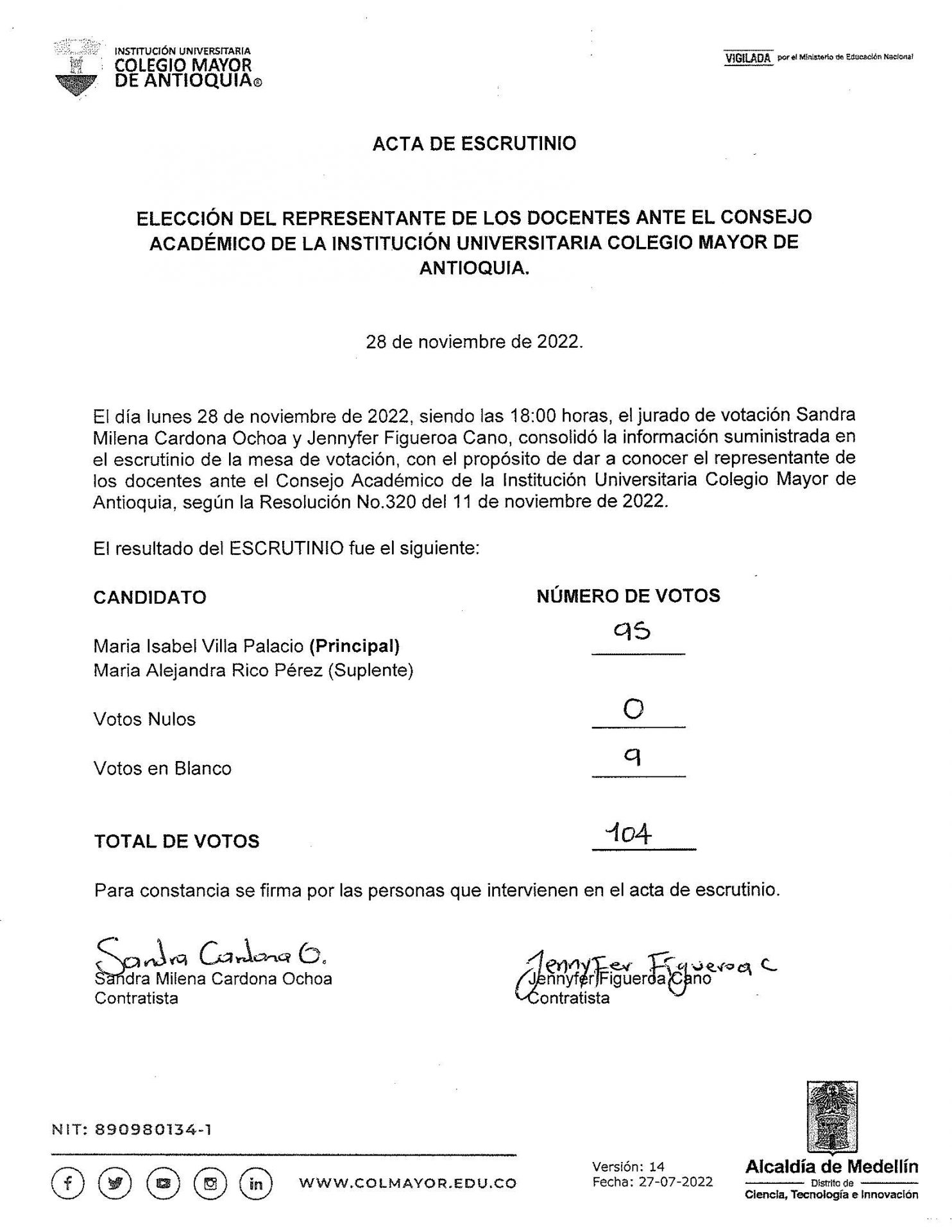 Resultados de la elección para el docente representante ante el Consejo ...