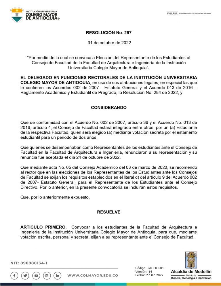 Convocatoria de elección del representante de los estudiantes ante el ...