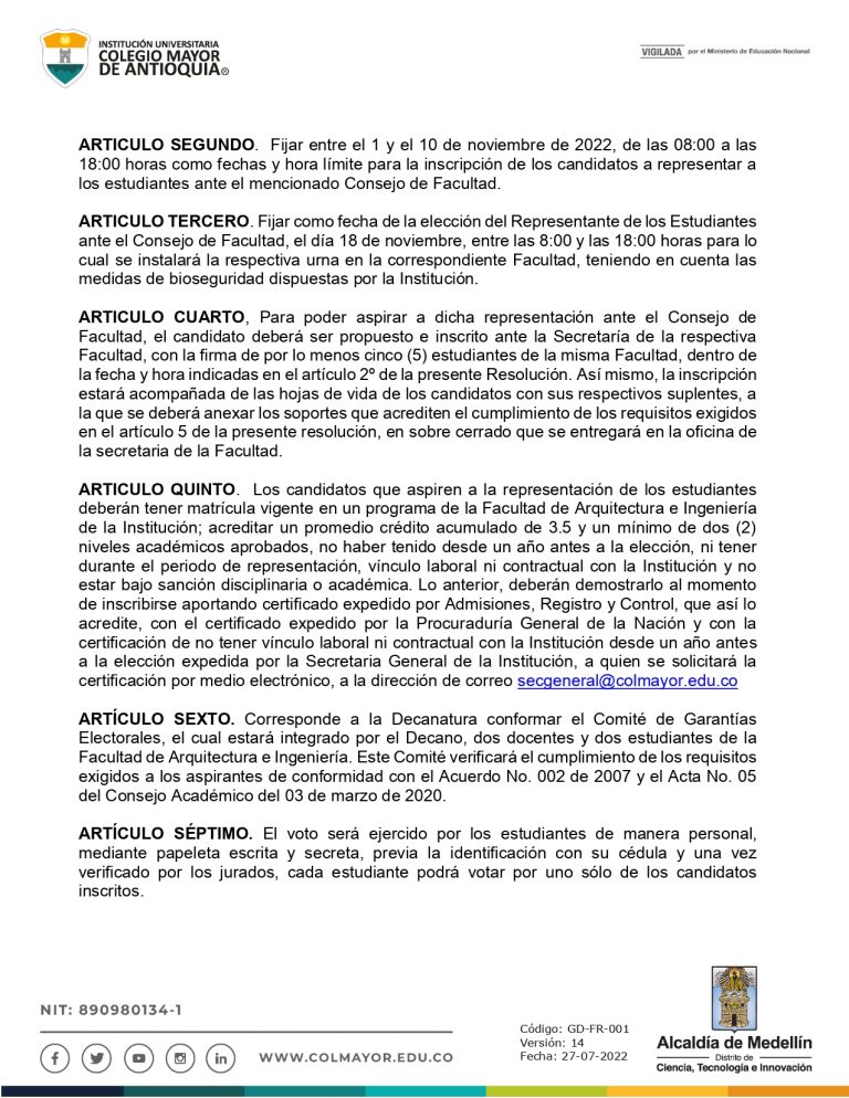 Convocatoria de elección del representante de los estudiantes ante el ...