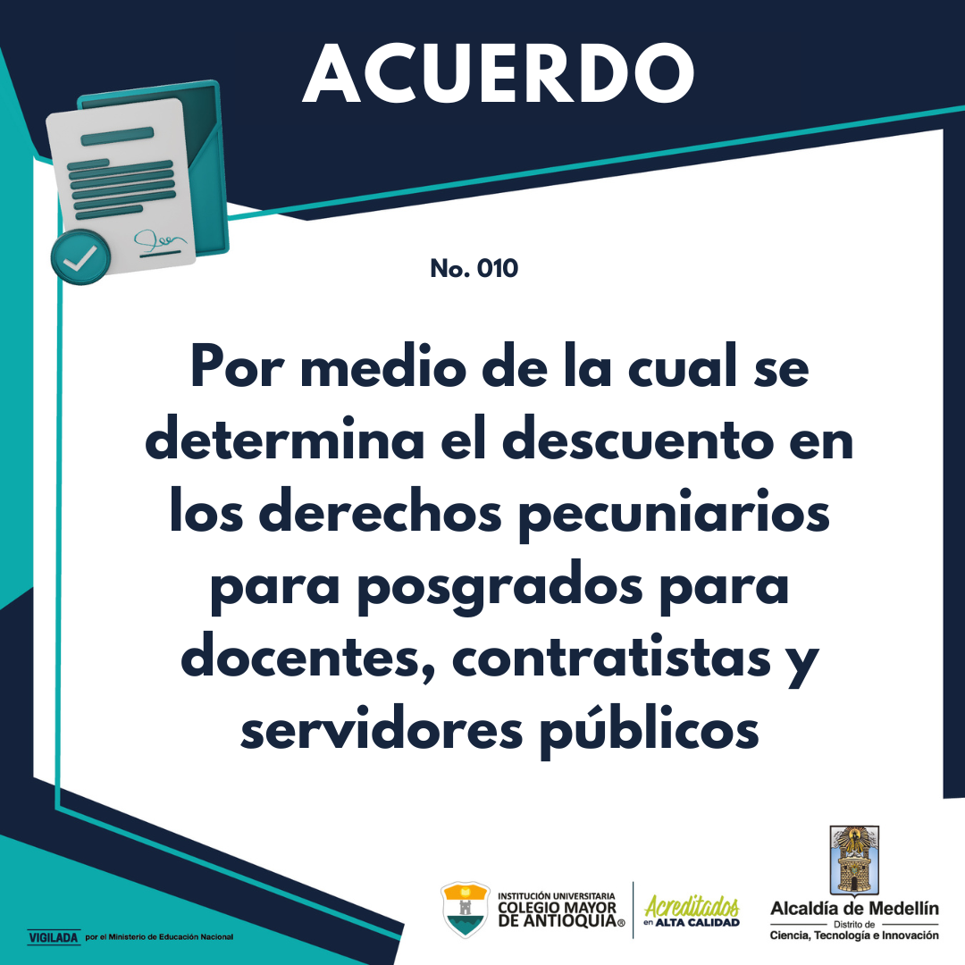 Descuento en los derechos pecuniarios para posgrados para docentes, contratistas y servidores públicos