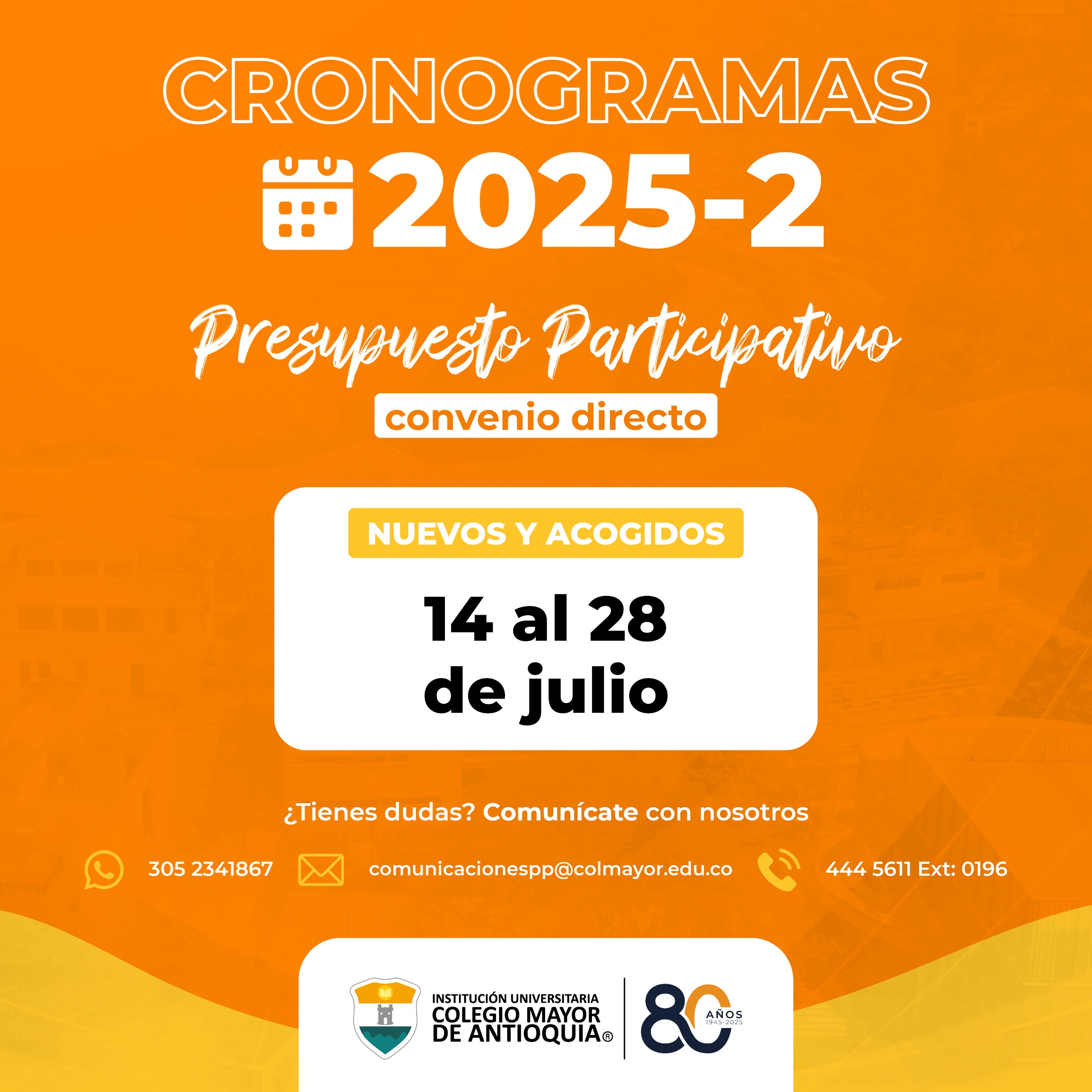 Cronograma de postulación a la beca de Presupuesto Participativo convenio directo – Semestre 2025-2