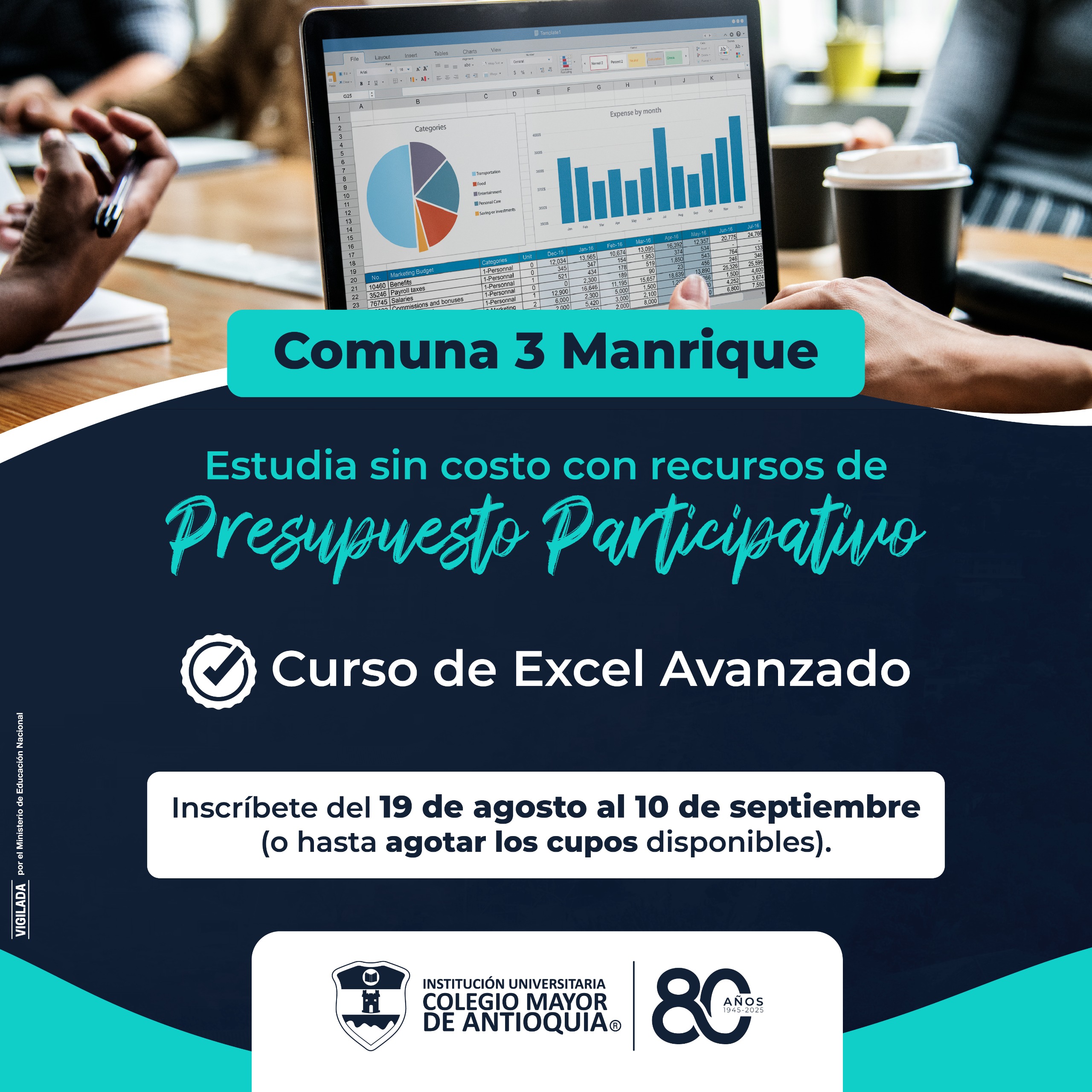 Comuna 3 Manrique – Estudia sin costo con recursos de PP, un curso en Excel Avanzado a través del área de Extensión Académica